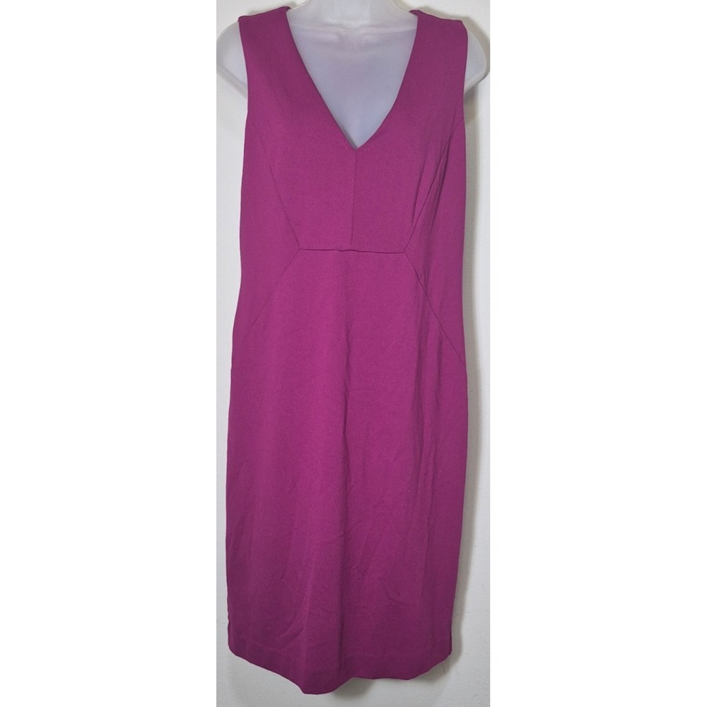 Ann Taylor fuchsia pink v-neck sleeveless sheath dress sz 10 stretch work/career